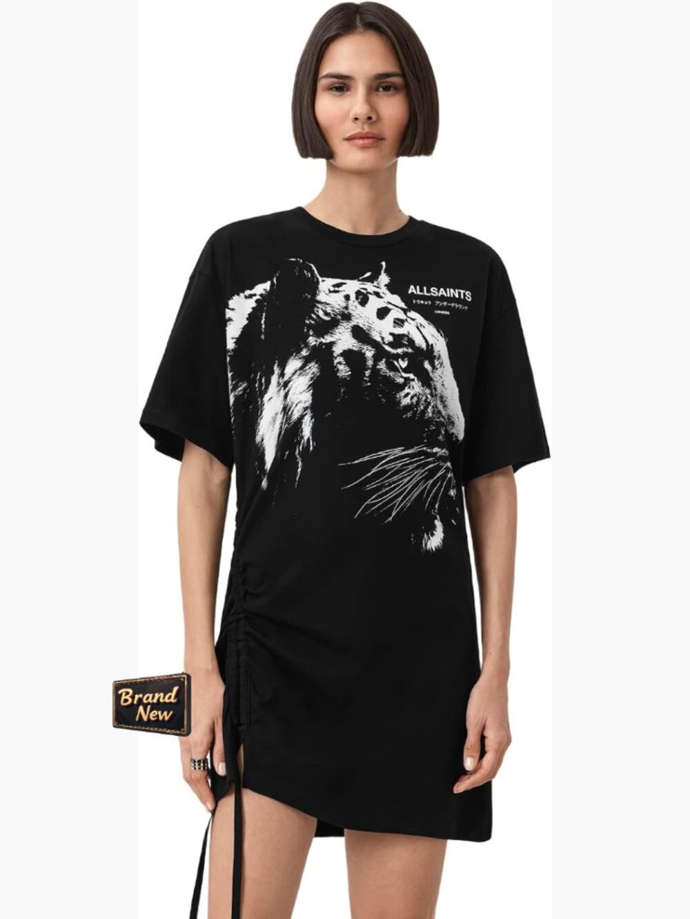 AllSaints Ivana Naenia Dress Size 8 Cotton Graphic Knee-Length Short Sleeve